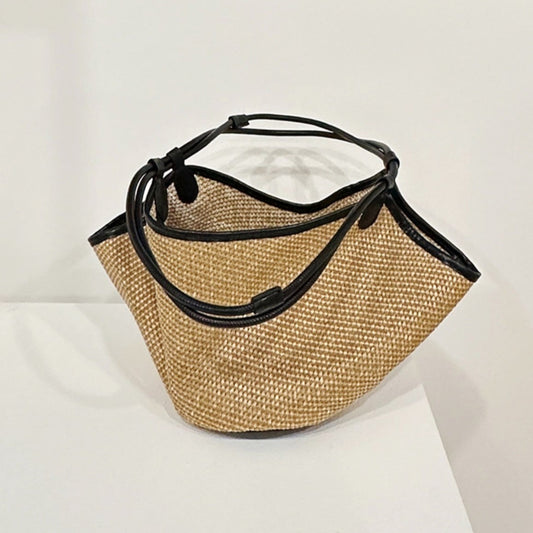 French Vintage Rafiu Straw Bag with Inner Pouch, Versatile Tote, Chic Bucket Bag