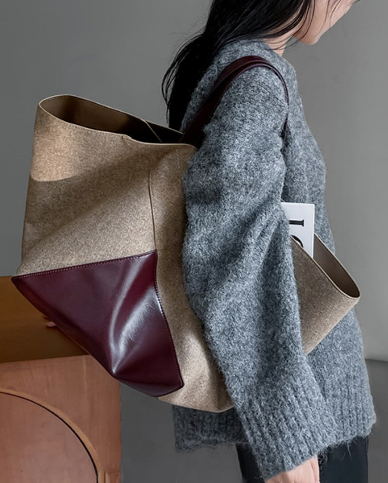 Vintage Wool Tote, Premium Large Capacity, Shoulder and Hand Carry Bag