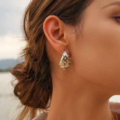 Unique Large Drop Dangle Earrings, Hand-Set Zirconia, 18K Gold-Plated 316L Stainless Steel