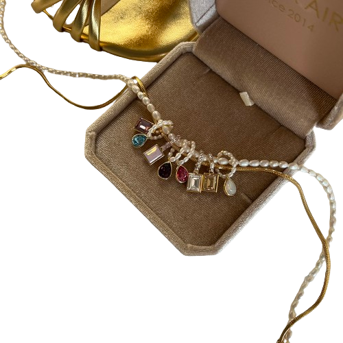 Multicolor Crystal and Natural Pearl DIY Layered Necklace with Titanium Steel Chain