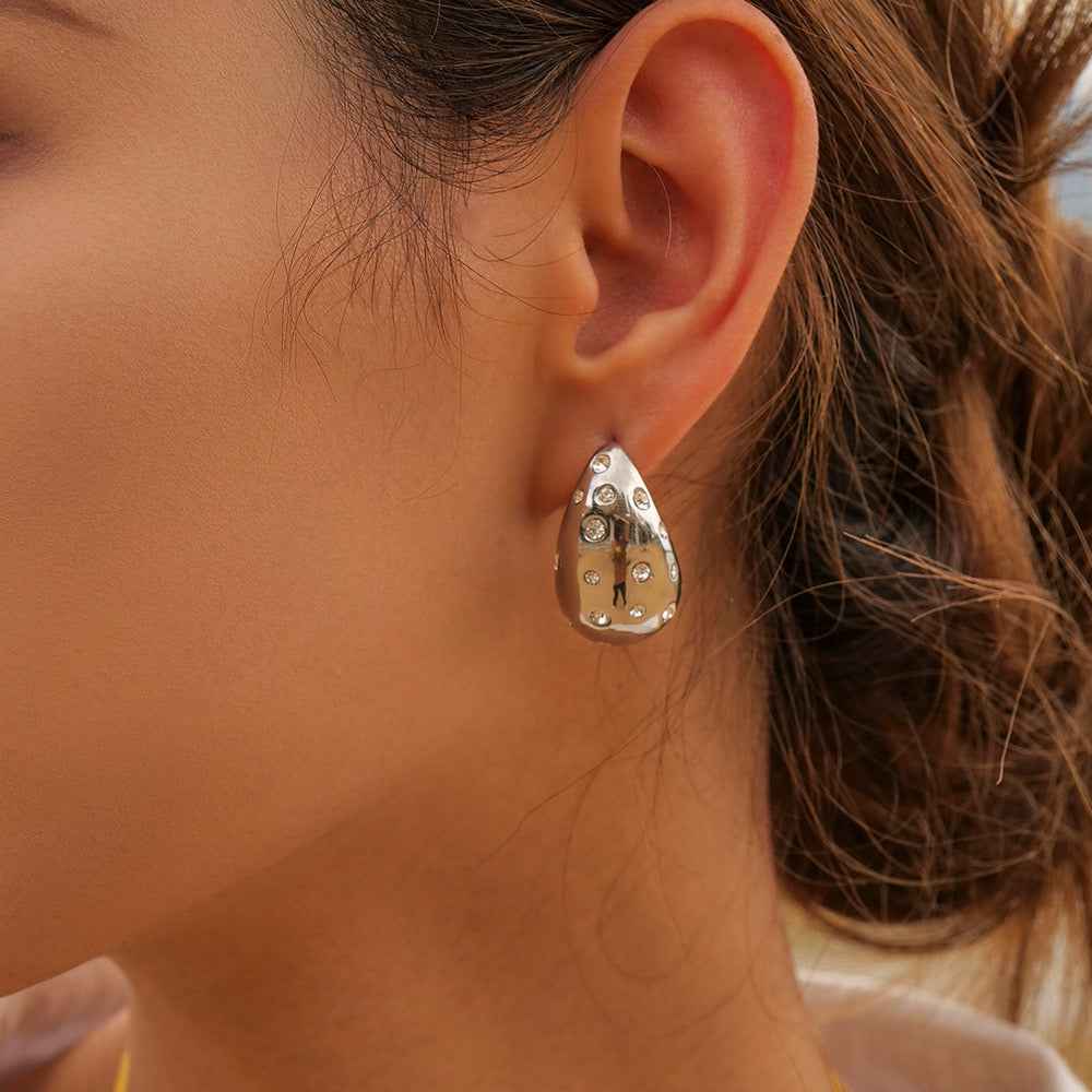 Unique Large Drop Dangle Earrings, Hand-Set Zirconia, 18K Gold-Plated 316L Stainless Steel