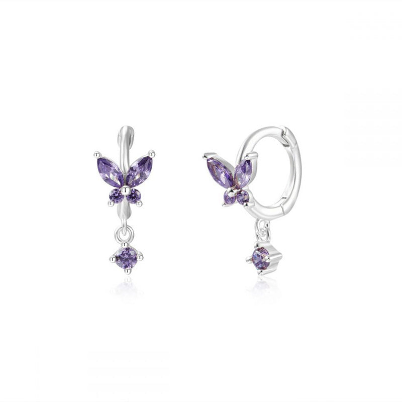 Vibrant Multicolored Zirconia Butterfly Hoop Earrings