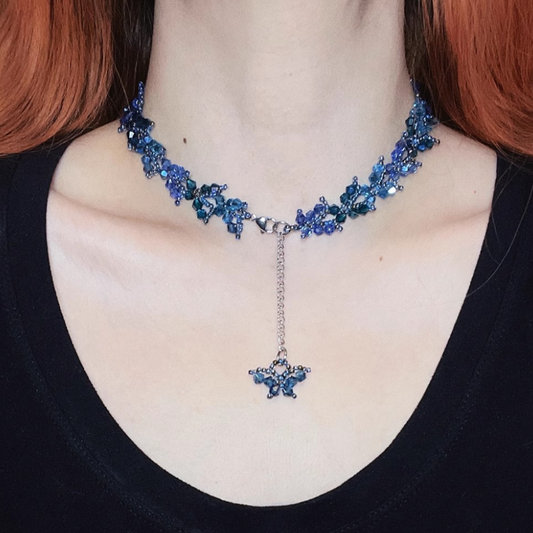 Original Handmade Blue Butterfly Crystal Choker Bead Necklace