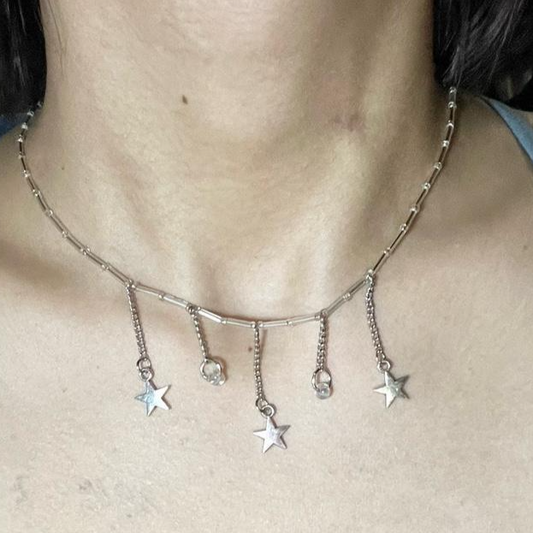 Adorable Vintage Sar and Bead Pendant Necklace, Titanium Steel Choker, Playful Accesories for Women