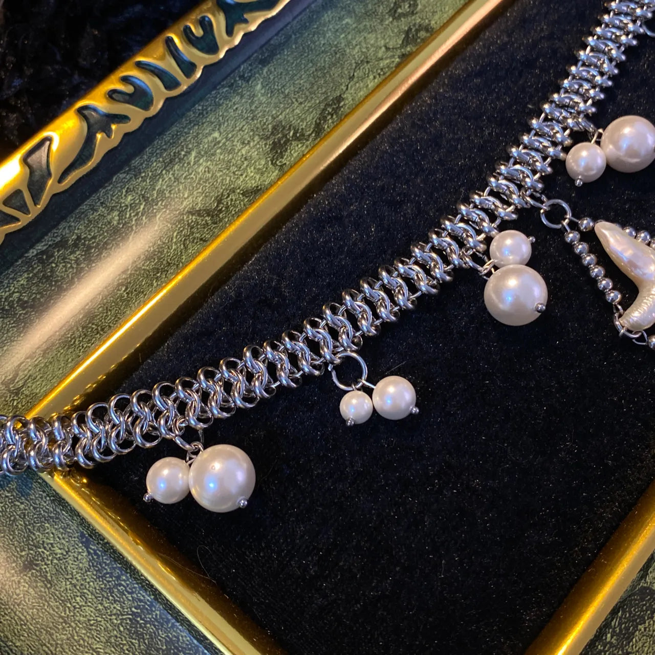 Retro Handmade Original Titanium Steel Pearl Cross Necklace