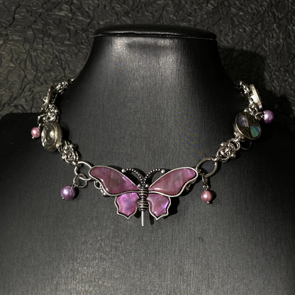Butterfly Mother-of-Pearl Titanium Steel Choker Necklace