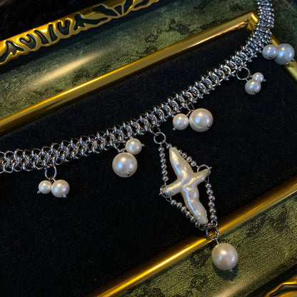 Retro Handmade Original Titanium Steel Pearl Cross Necklace