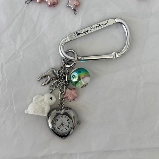 Cute bunny heart watch keychain, bag accessories.