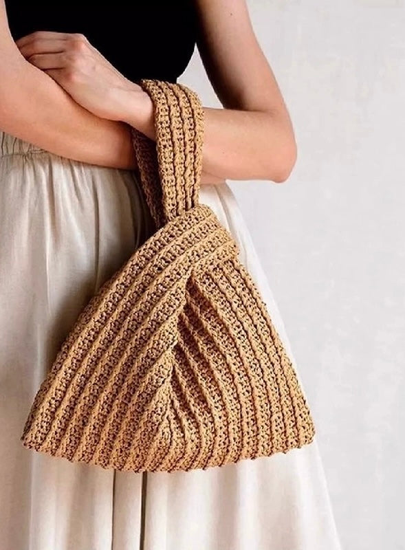 Bohemian Knitted Clutch: Exquisitely Handmade Crochet Wristlet Bag for Women, Ideal Companion for Beach Strolls and Tropical Getaways - Perfect for Summer Fashion, Vacation Accessories, and Handcrafted Beach Bags