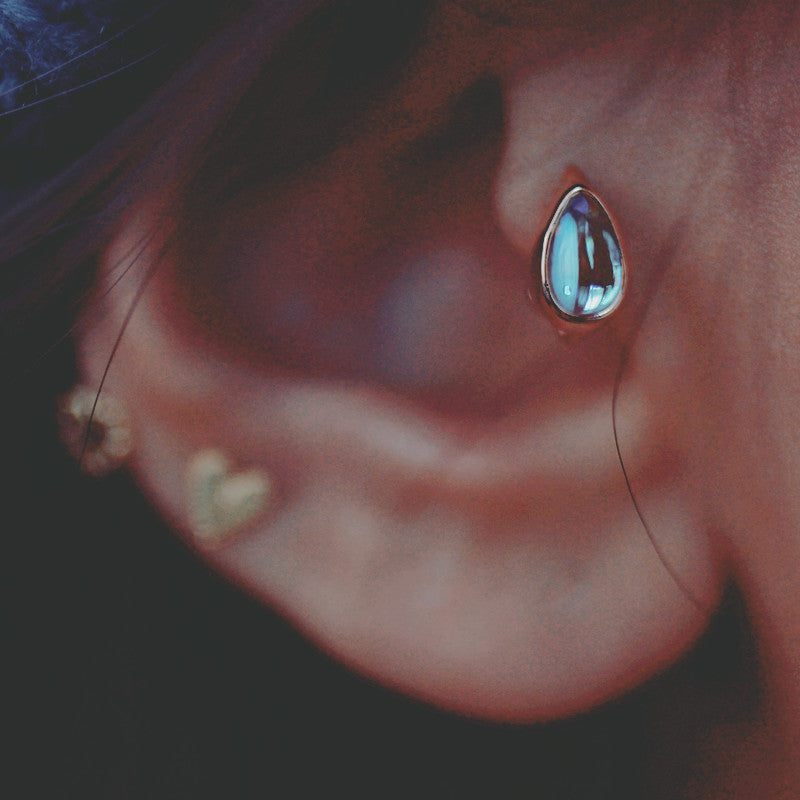 Mermaid Teardrop Ear Cuff, Moonlight Drip Design, 925 Sterling Silver with 1mm Post