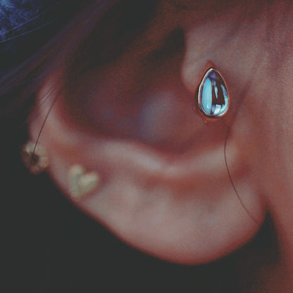 Mermaid Teardrop Ear Cuff, Moonlight Drip Design, 925 Sterling Silver with 1mm Post