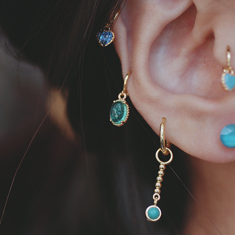 Sparkling Blue Ocean Earrings, Mini Heart Studs, Fashionable Glass Ear Cuff for Women