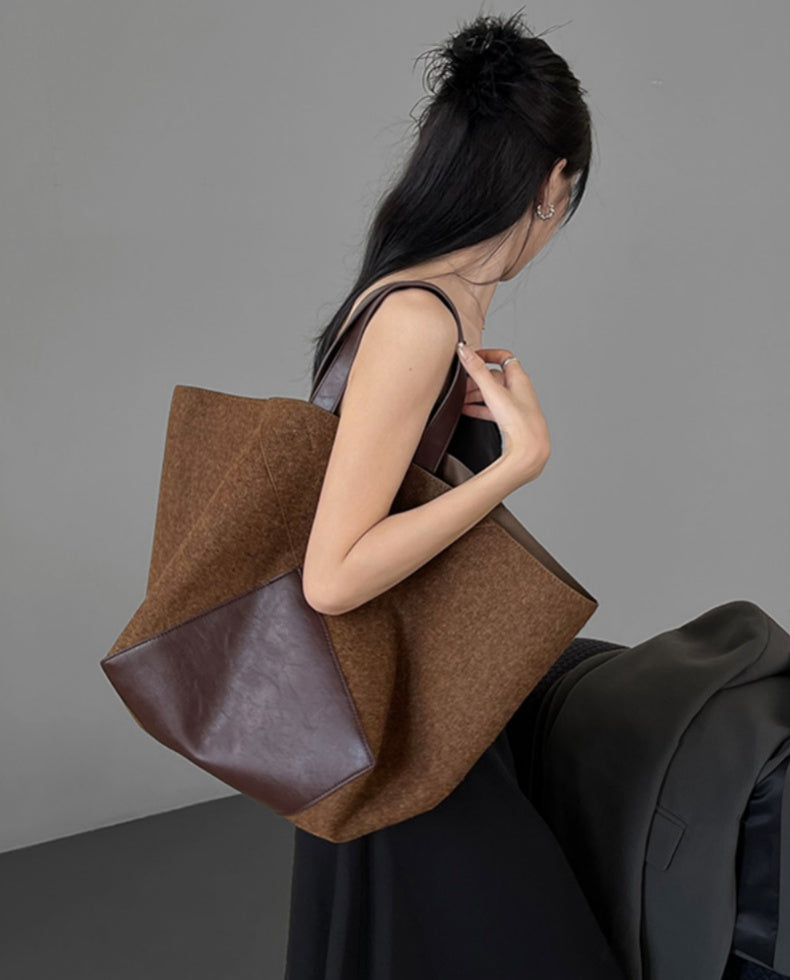 Vintage Wool Tote, Premium Large Capacity, Shoulder and Hand Carry Bag