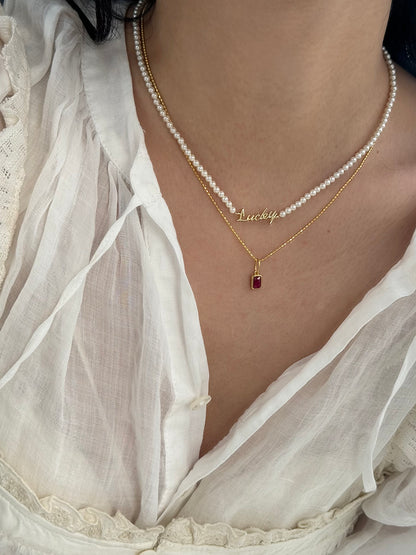 Rainbow Zirconia Sweet and Cool Pearl Necklace with Letter and Geometric Silver Pendants DIY Layered Choker  Description:
