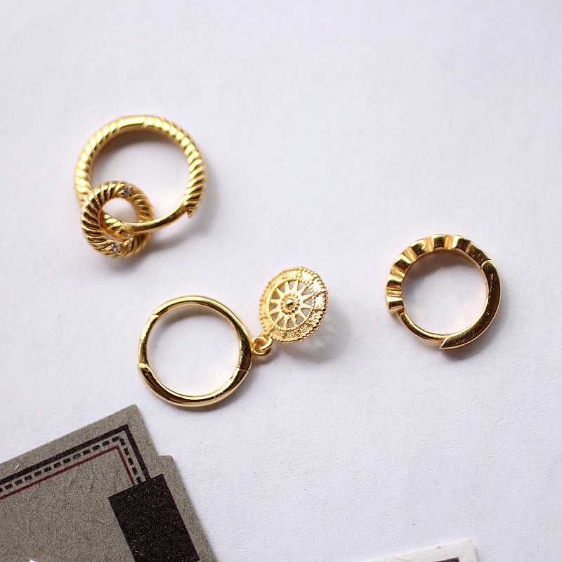 Compass Bone Cuff, Geometric Round Earring, 925 Sterling Silver, Vintage Elegance