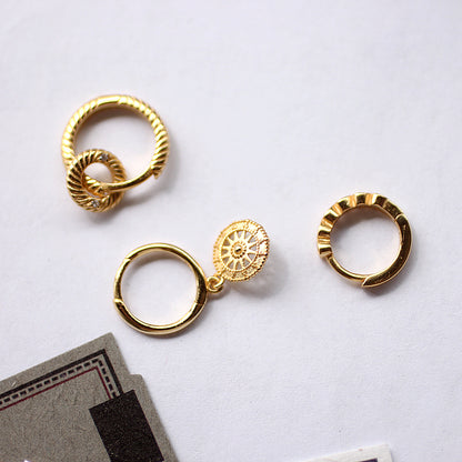 Compass Bone Cuff, Geometric Round Earring, 925 Sterling Silver, Vintage Elegance