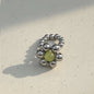 Handmade Beaded Flower Rings Cute Vintage Titanium Steel Bead Jade Finger Rings for Women Jewelry