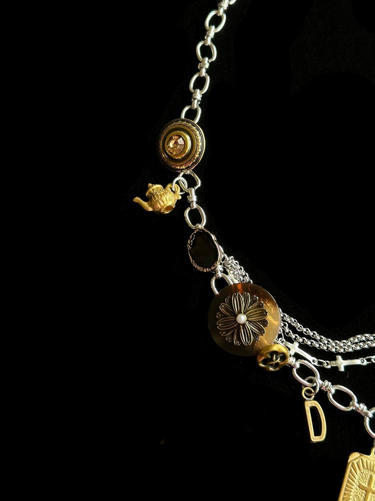 Vintage punk cross heart tassel pendant layered necklace