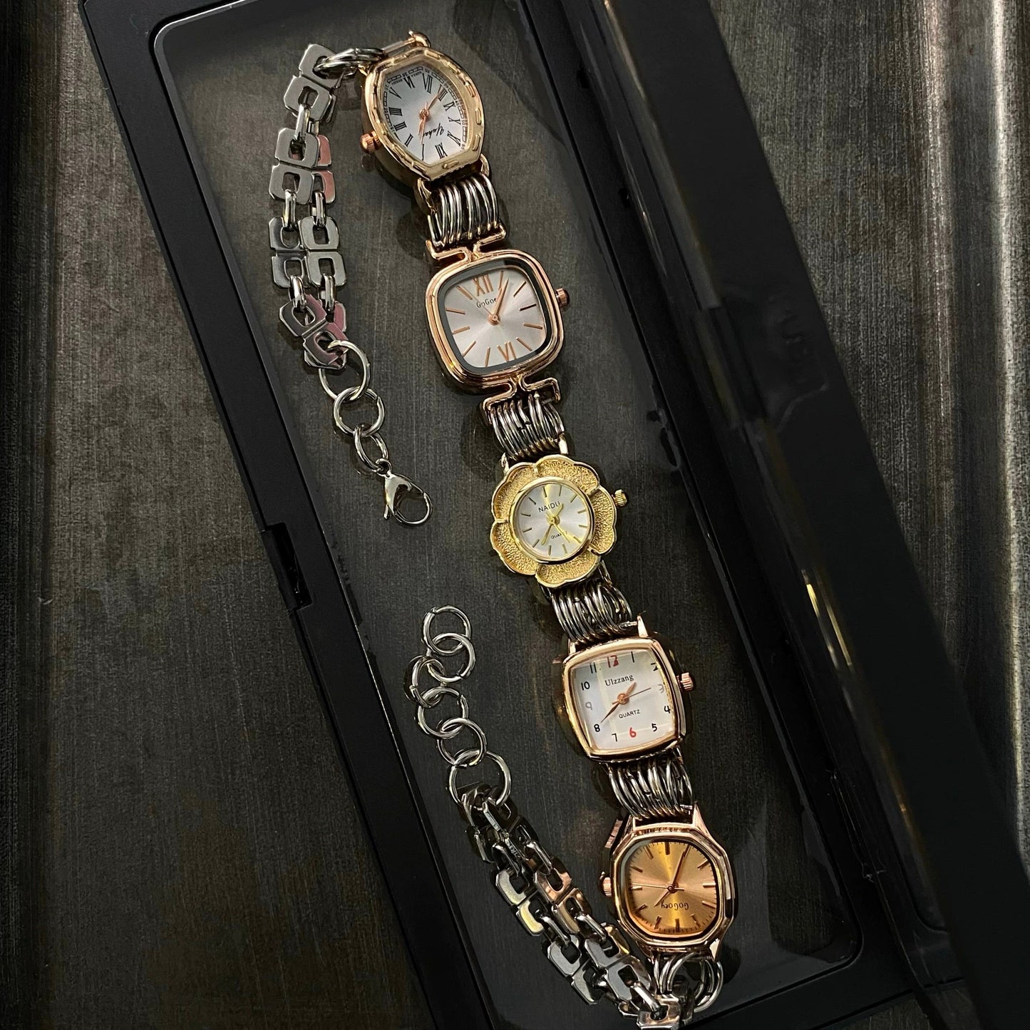 Vintage Punk Multicolor 5-Clock Watch Choker Necklace, Customizable Choker Necklace.