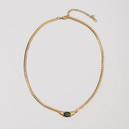 MoJone Vintage 18K Gold-plated Green Zicron Necklace for Female