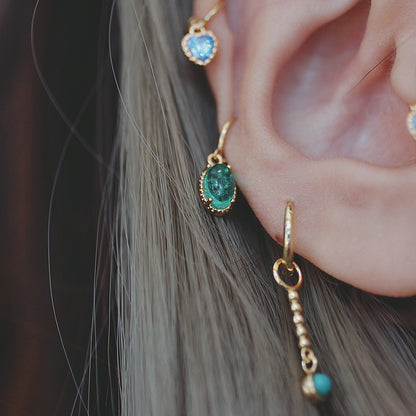 Sparkling Blue Ocean Earrings, Mini Heart Studs, Fashionable Glass Ear Cuff for Women