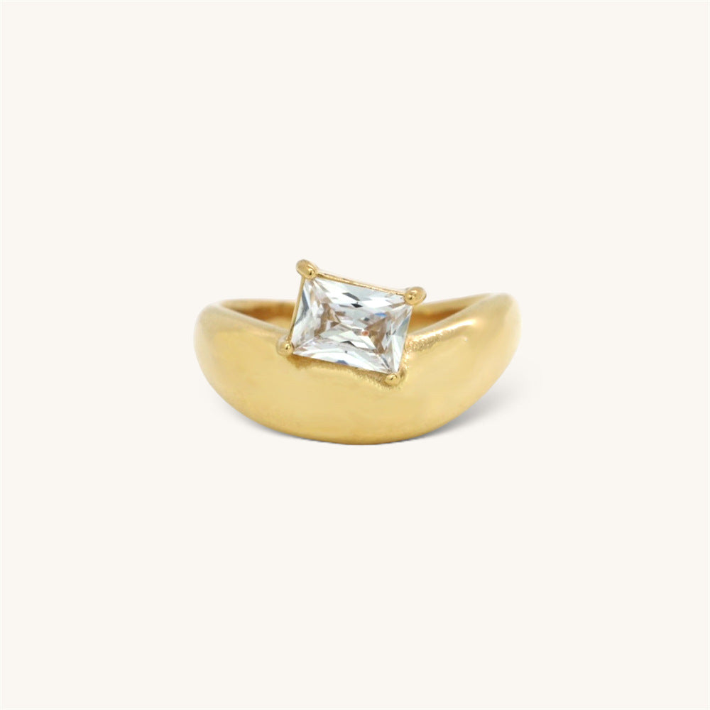 Minimalist Irregular Dome Ring, Stackable Pave Zirconia Band, Real Gold-Plated