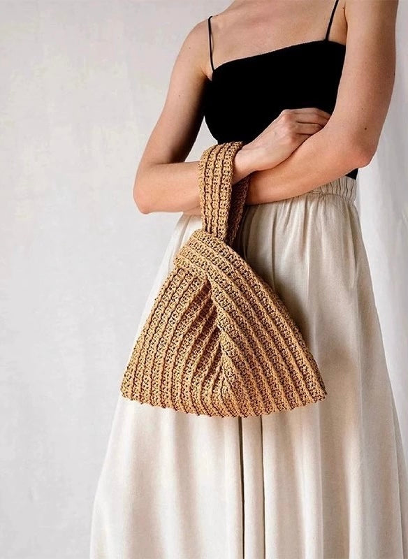 Bohemian Knitted Clutch: Exquisitely Handmade Crochet Wristlet Bag for Women, Ideal Companion for Beach Strolls and Tropical Getaways - Perfect for Summer Fashion, Vacation Accessories, and Handcrafted Beach Bags