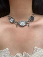 Punk Silver Black Watch Necklace, 3 Clock Spike Silver Chain Choker