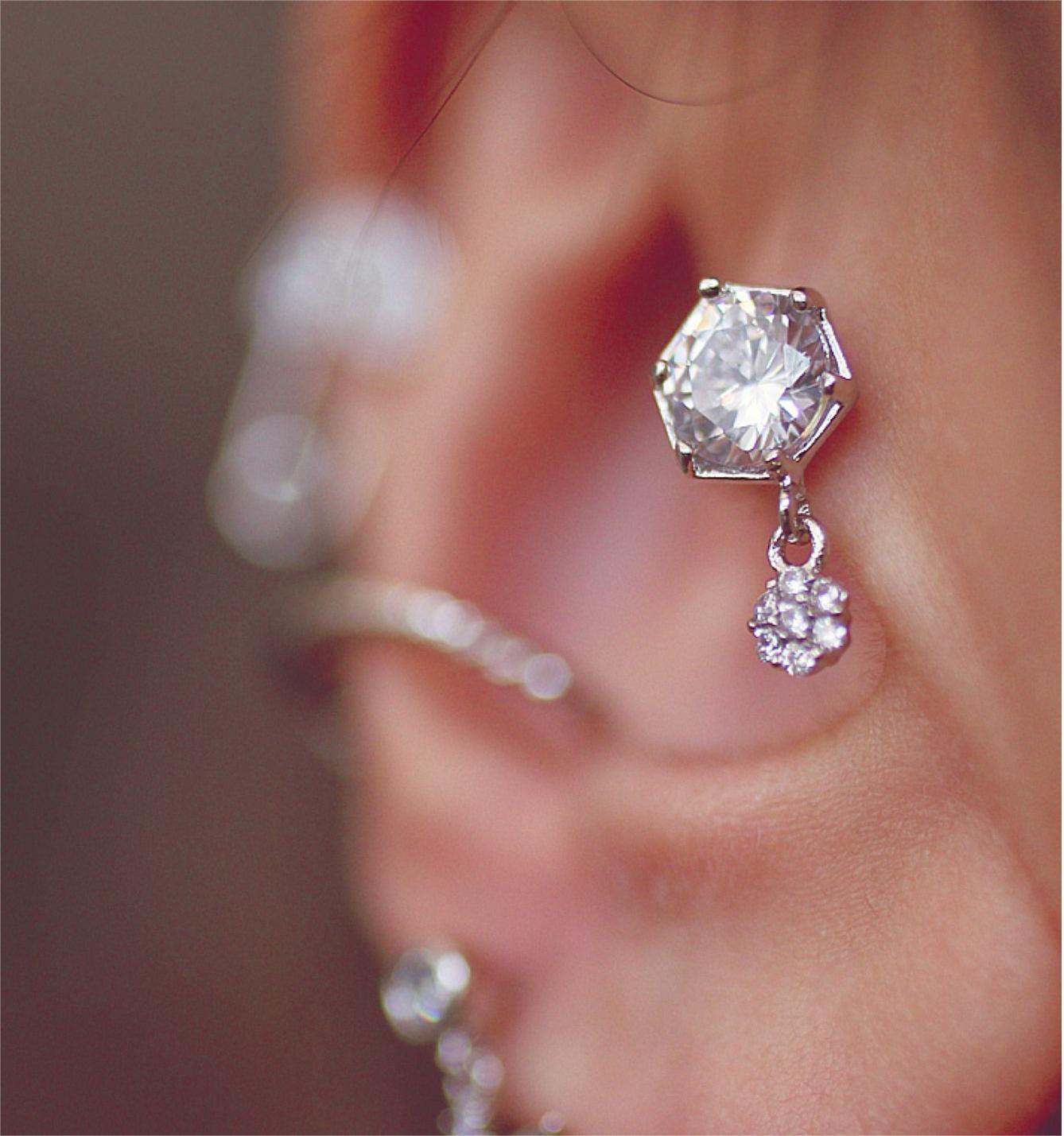 Sparkling Crystal Stud Earrings, Delicate Waterdrop Design, Hoop for Cartilage Piercing