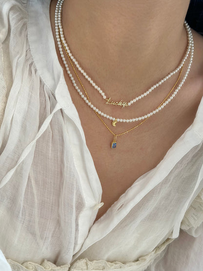 Rainbow Zirconia Sweet and Cool Pearl Necklace with Letter and Geometric Silver Pendants DIY Layered Choker  Description: