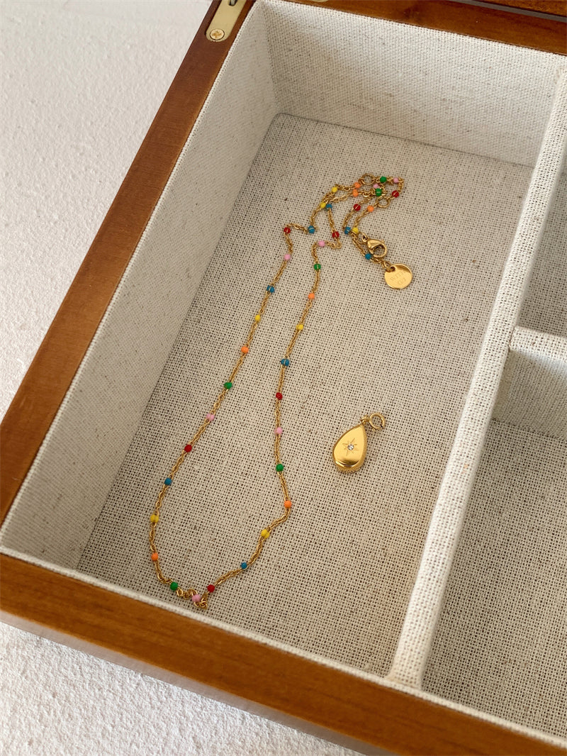 Detachable Vintage Rainbow Bead Necklace with Heart and Angel Charms