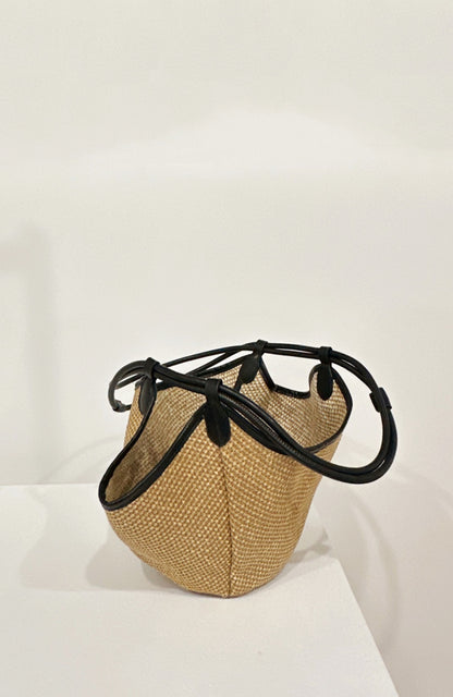 French Vintage Rafiu Straw Bag with Inner Pouch, Versatile Tote, Chic Bucket Bag