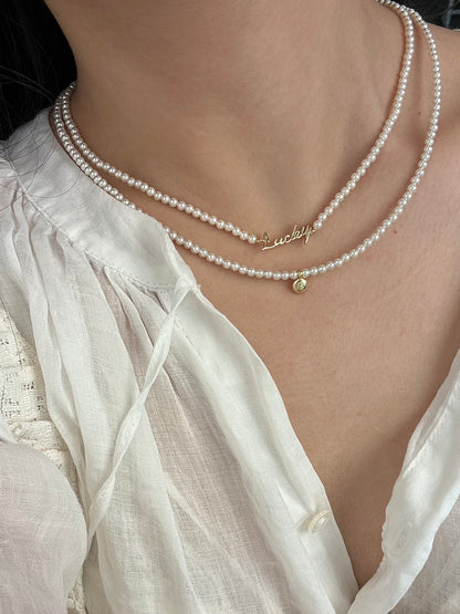 Rainbow Zirconia Sweet and Cool Pearl Necklace with Letter and Geometric Silver Pendants DIY Layered Choker  Description: