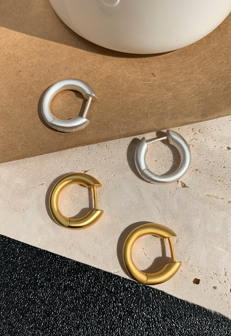 Matte Gold Hoop Earrings, Copper with Satin K-Gold and White Gold Plating