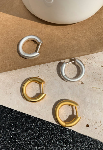 Matte Gold Hoop Earrings, Copper with Satin K-Gold and White Gold Plating