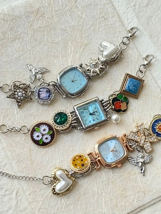 Vintage Blue Multi-Charm Watch Bracelet