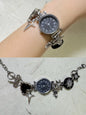 Punk Silver Black and Whit Multi-Charm Watch Bracelet