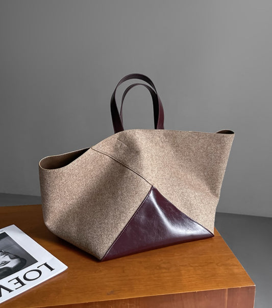 Vintage Wool Tote, Premium Large Capacity, Shoulder and Hand Carry Bag