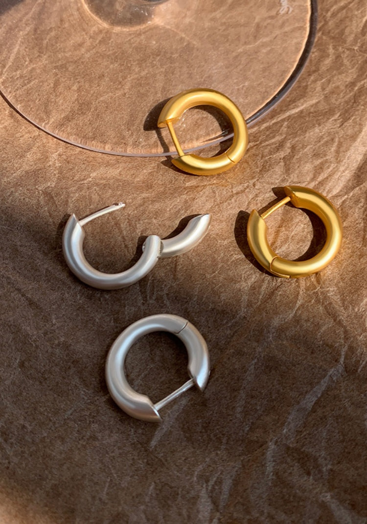 Matte Gold Hoop Earrings, Copper with Satin K-Gold and White Gold Plating