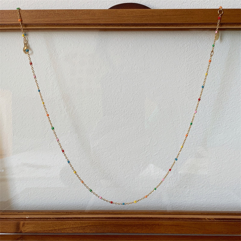 Detachable Vintage Rainbow Bead Necklace with Heart and Angel Charms