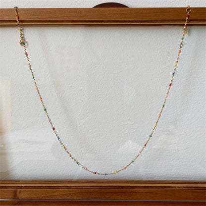 Detachable Vintage Rainbow Bead Necklace with Heart and Angel Charms