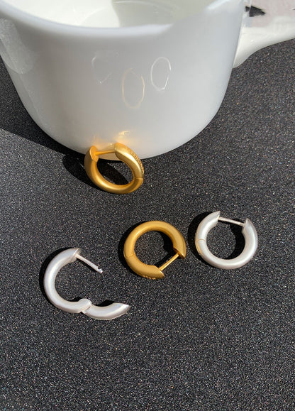 Matte Gold Hoop Earrings, Copper with Satin K-Gold and White Gold Plating
