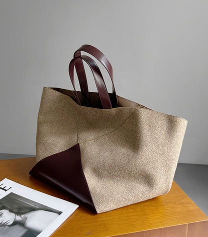 Vintage Wool Tote, Premium Large Capacity, Shoulder and Hand Carry Bag