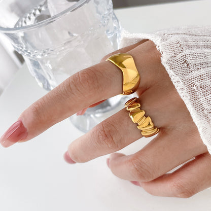 Bamboo Weave Openwork Ring, Wave Design, Titanium Steel, 18K Gold-Plated