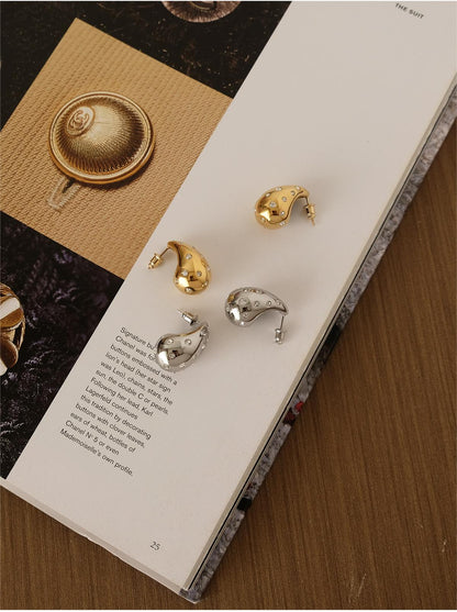 Unique Large Drop Dangle Earrings, Hand-Set Zirconia, 18K Gold-Plated 316L Stainless Steel