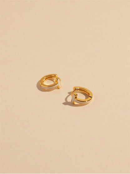 Minimalist Stylish T-Shape Hoop Earrings, White Enamel Polished, High-End Quality