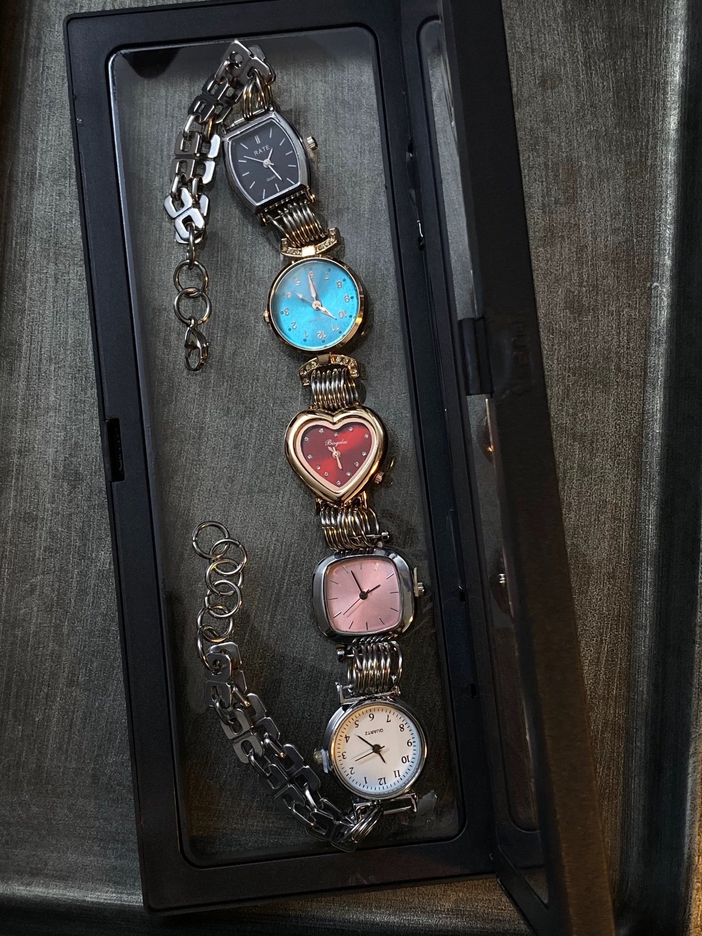 Vintage Punk Multicolor 5-Clock Watch Choker Necklace, Customizable Choker Necklace.