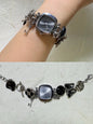 Punk Silver Black and Whit Multi-Charm Watch Bracelet