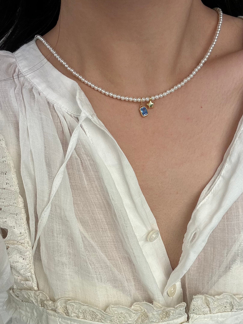 Rainbow Zirconia Sweet and Cool Pearl Necklace with Letter and Geometric Silver Pendants DIY Layered Choker  Description: