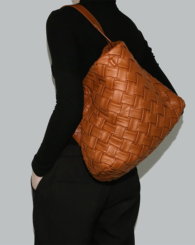 Soft Leather Woven Tote, Large Capacity Hobo Bucket Bag, Premium Satchel with Child Bag